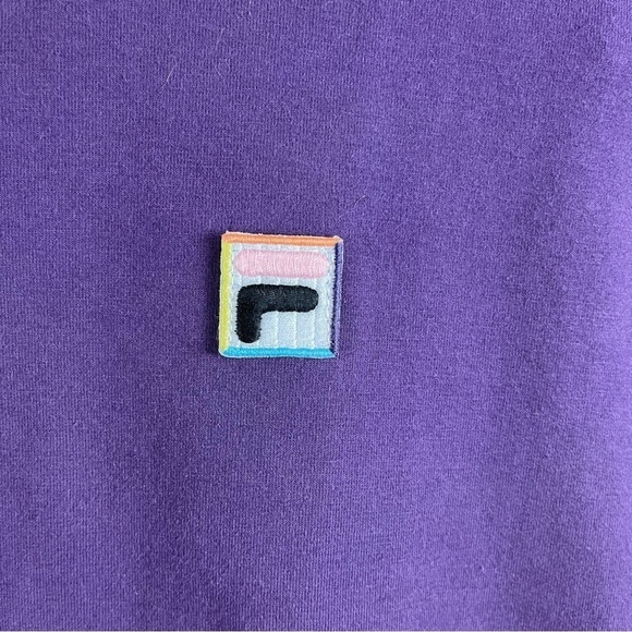 FILA Vintage 80's Womens XL Pastel Patch Logo Long Crop Tee Retro Crewneck Boxy - Picture 3 of 7